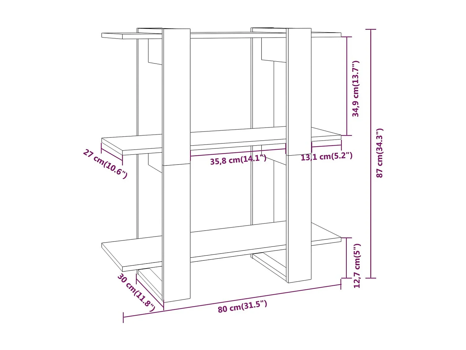 Libreria/Divisorio Nero 80x30x123,5 cm