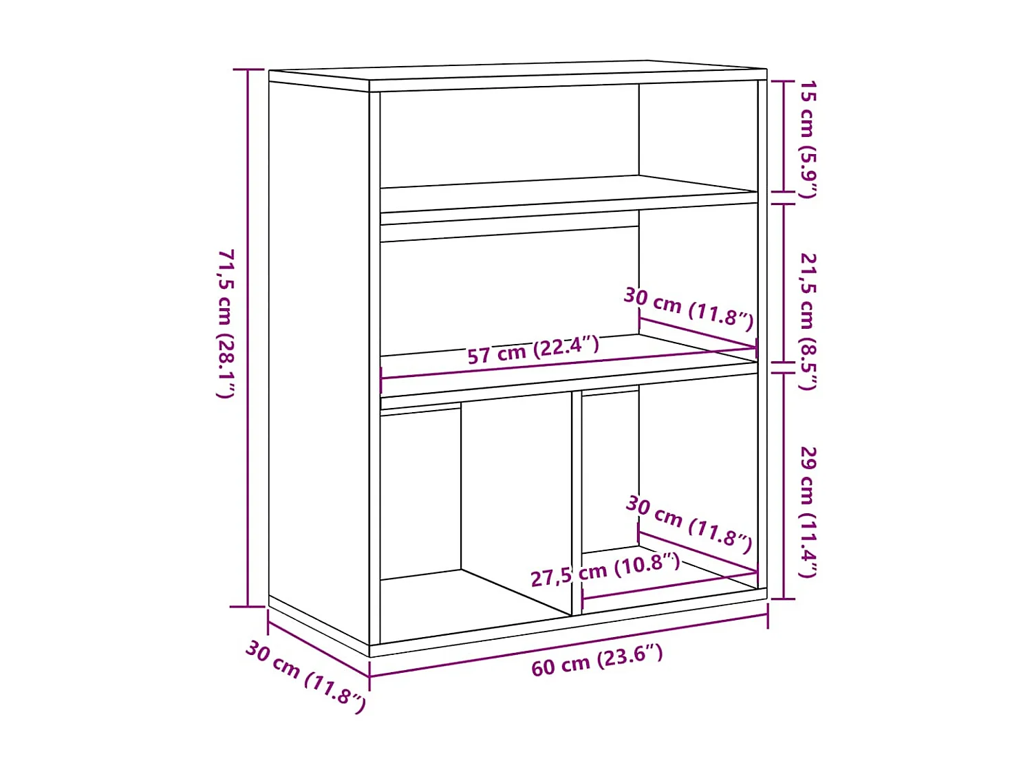 Bibliothèque vieux bois 60x30x71,5 cm bois d'ingénierie