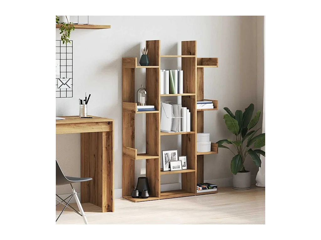 Bibliothèque chêne artisanal 86x25,5x140 cm bois d'ingénierie