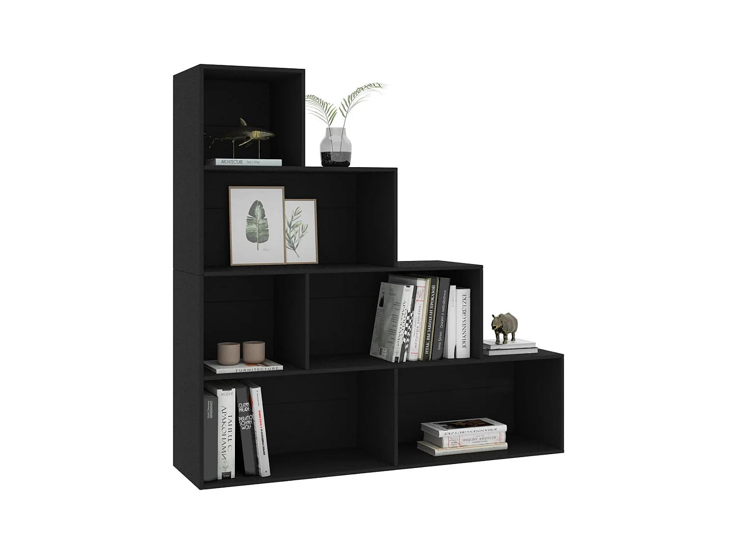 Zwarte boekenkast/kamerverdeler van bewerkt hout