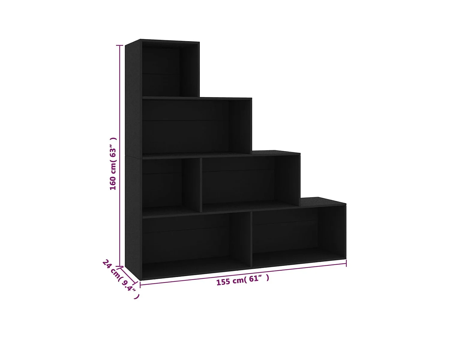 Zwarte boekenkast/kamerverdeler van bewerkt hout