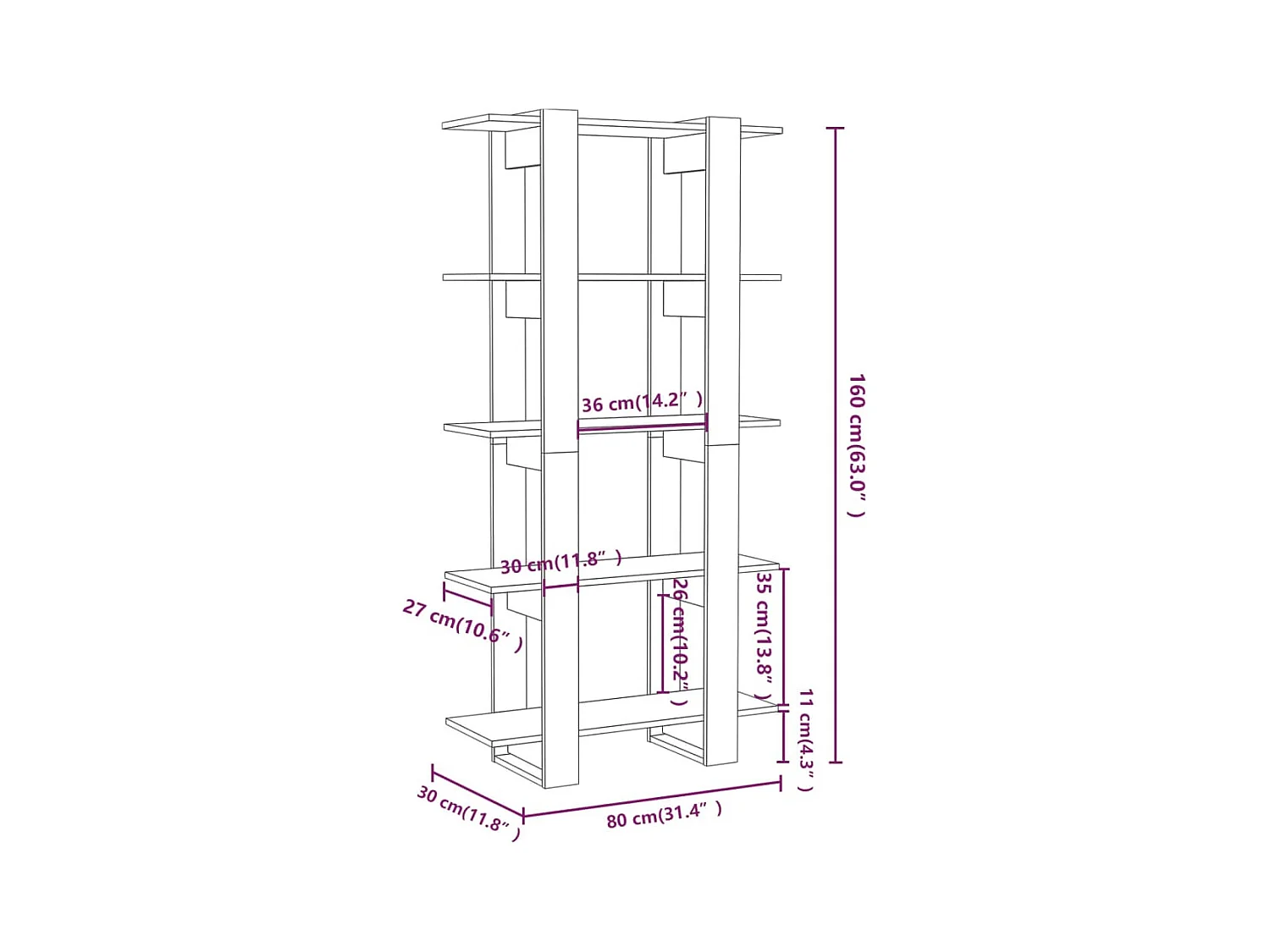Sonoma Grijze Boekenkast/Room Divider 80x30x160 cm
