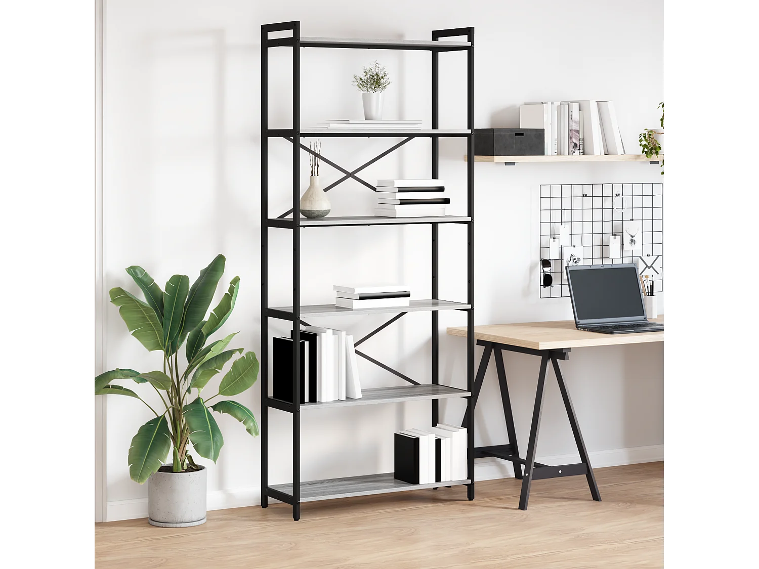 Sonoma Grey Boekenkast 80 x 30 x 188 cm Bewerkt hout