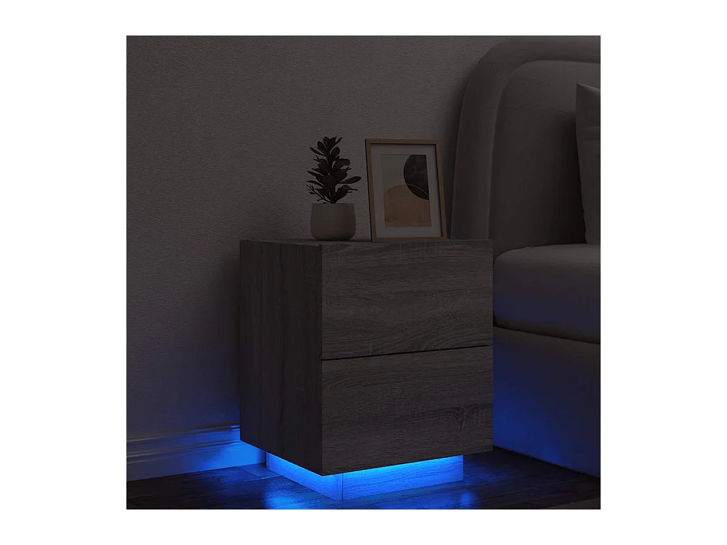 Nachttisch aus Sonoma-Holzwerkstoff in Grau und LED-Leuchten