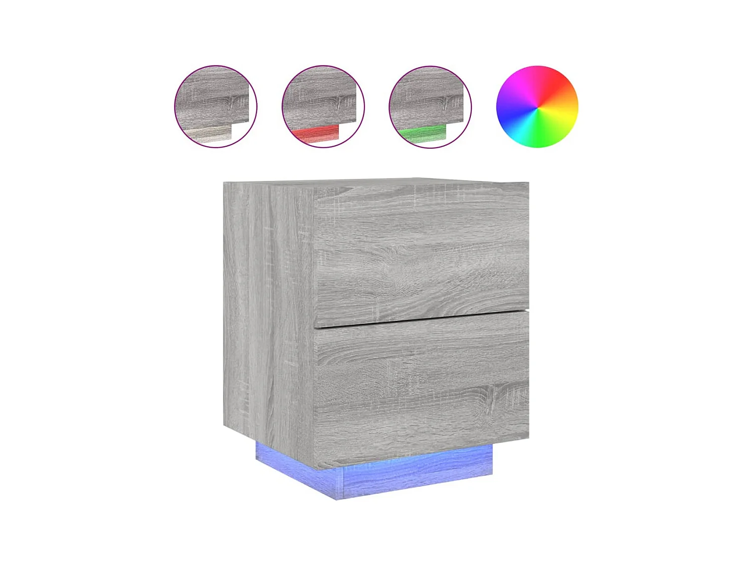 Comodino in legno ingegnerizzato grigio Sonoma e luci a LED