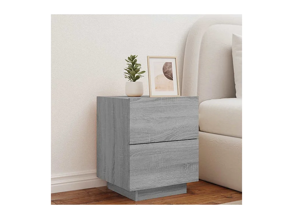Comodino in legno ingegnerizzato grigio Sonoma e luci a LED