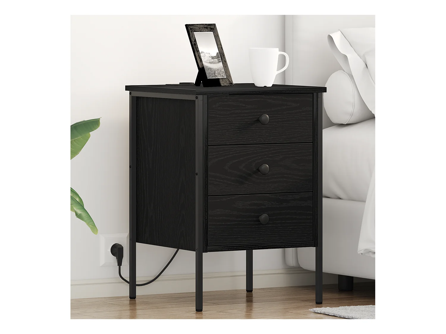 Comodino in rovere nero 42 x 41 x 61 cm in legno ingegnerizzato