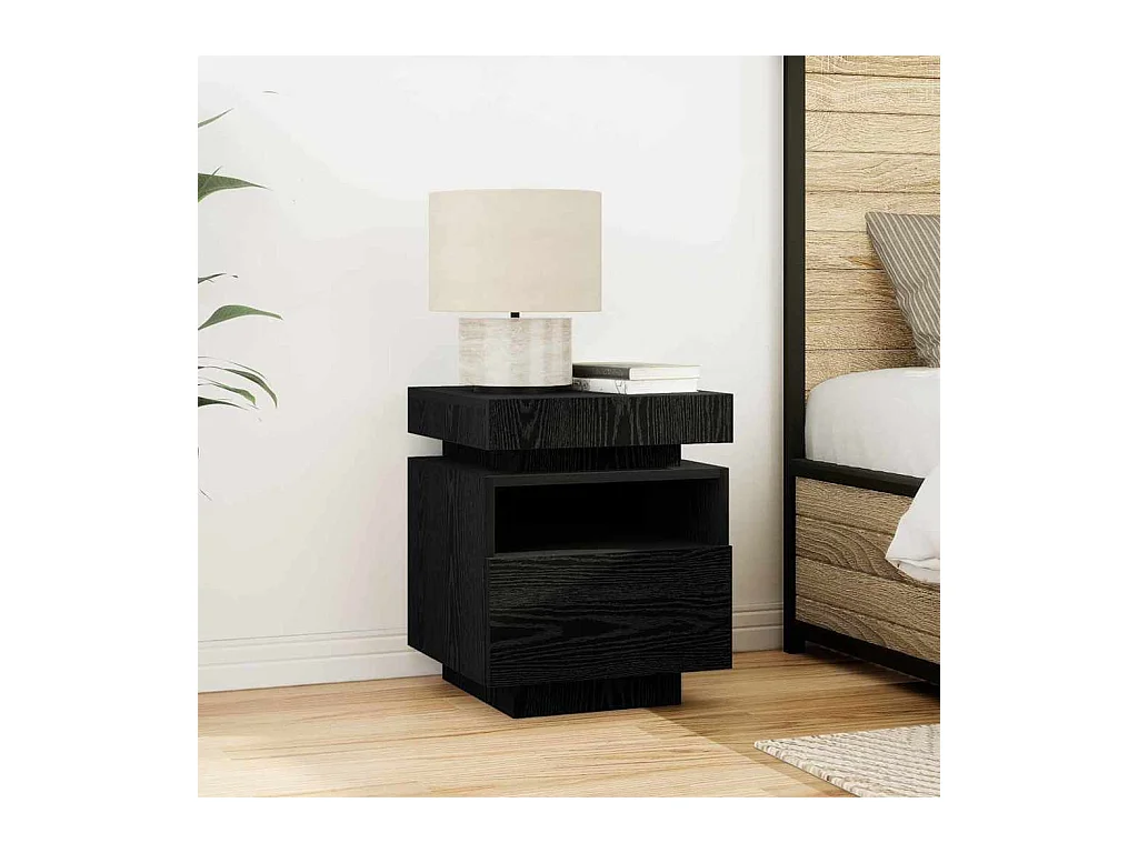 Table de chevet avec lumières LED Chêne Noir 40x39x48,5 cm