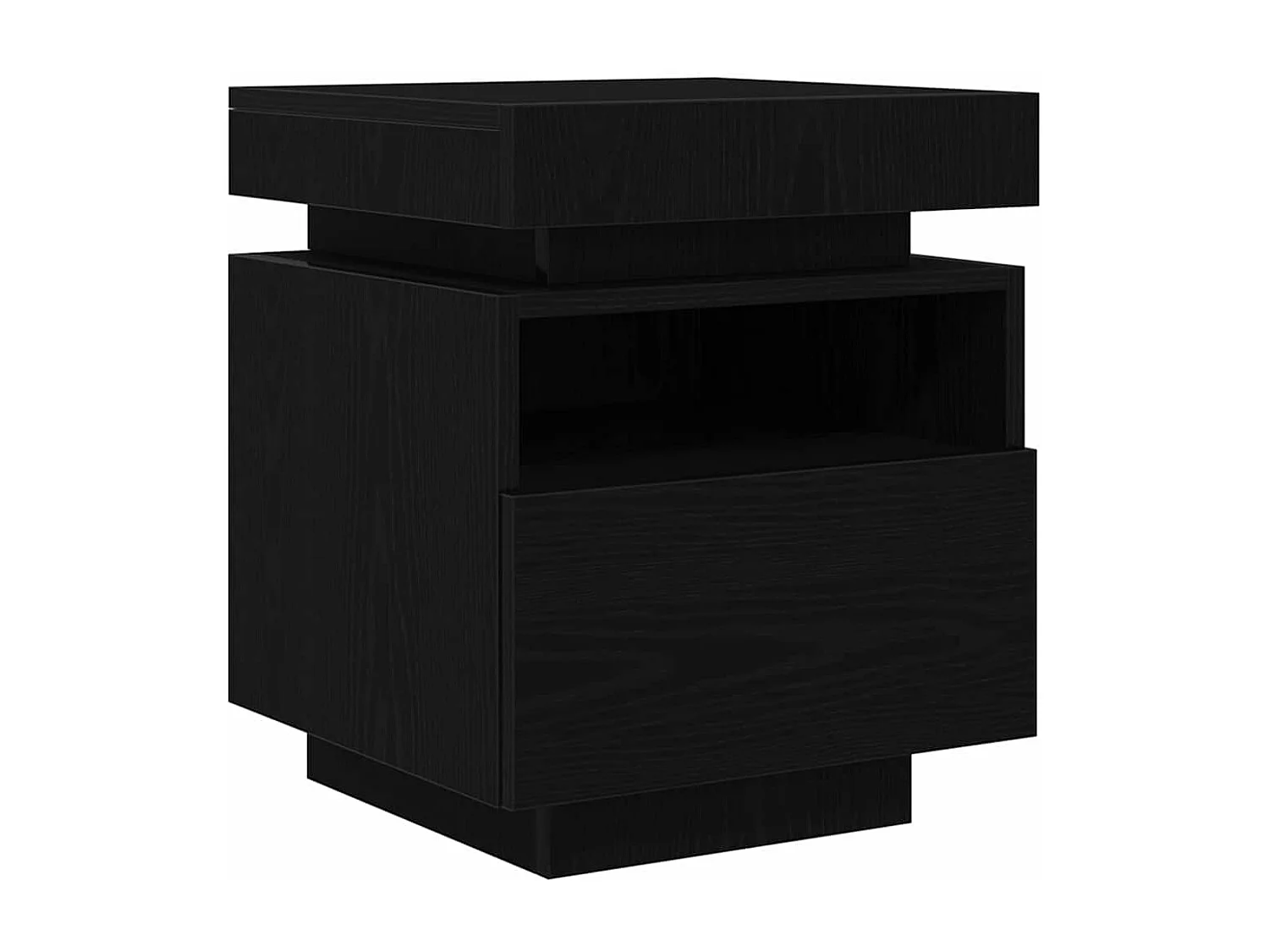 Comodino con luci LED Rovere Nero 40x39x48,5 cm