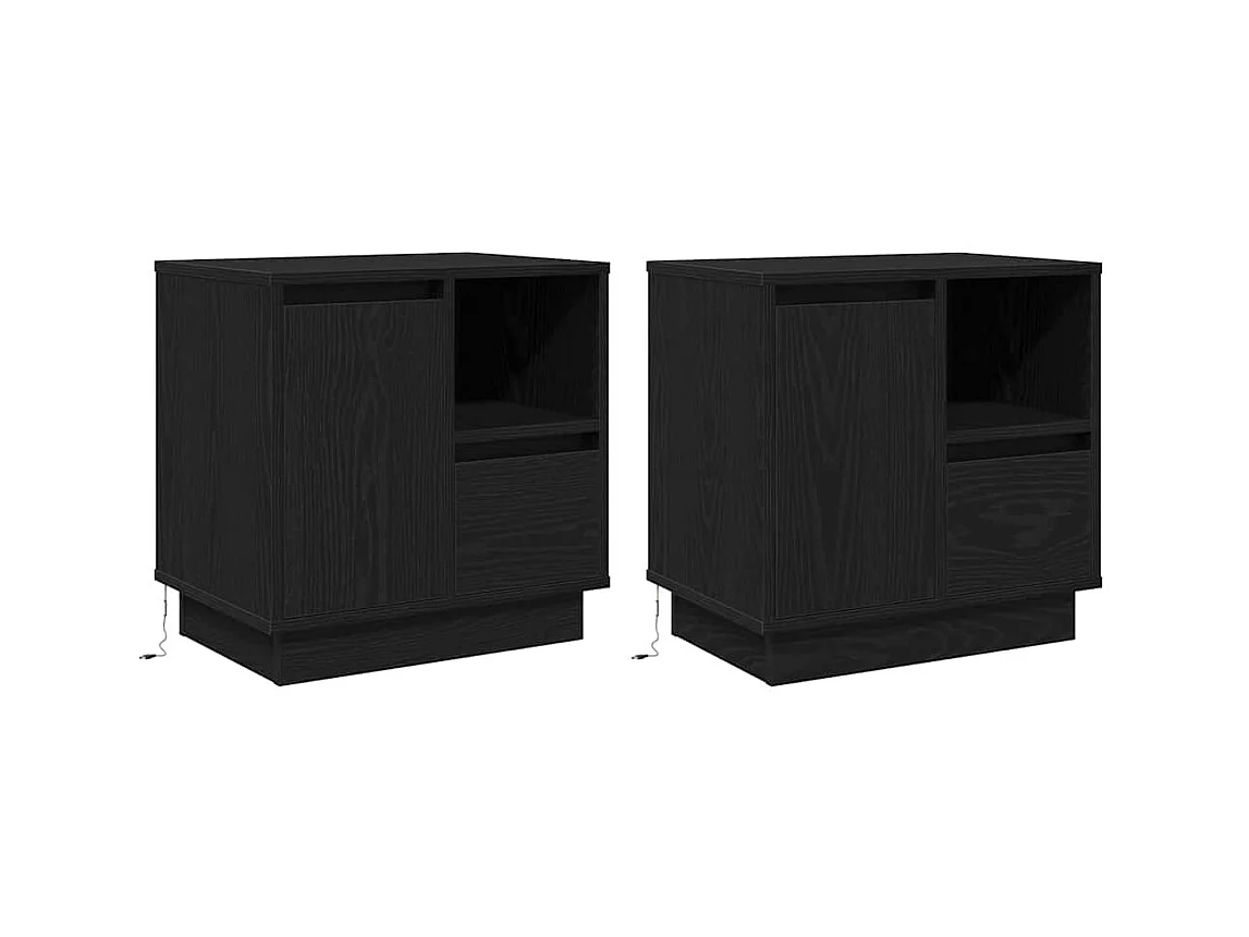 Tables de chevet avec LED 2 pièces Chêne Noir 50x34,5x50 cm
