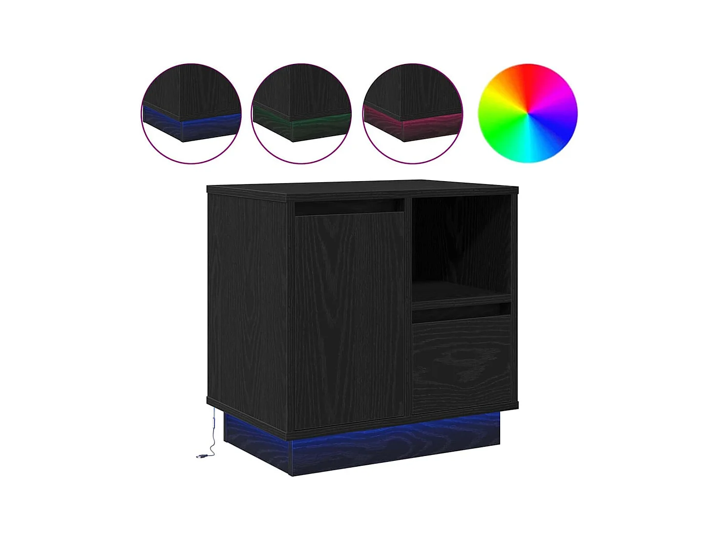 Tables de chevet avec LED 2 pièces Chêne Noir 50x34,5x50 cm