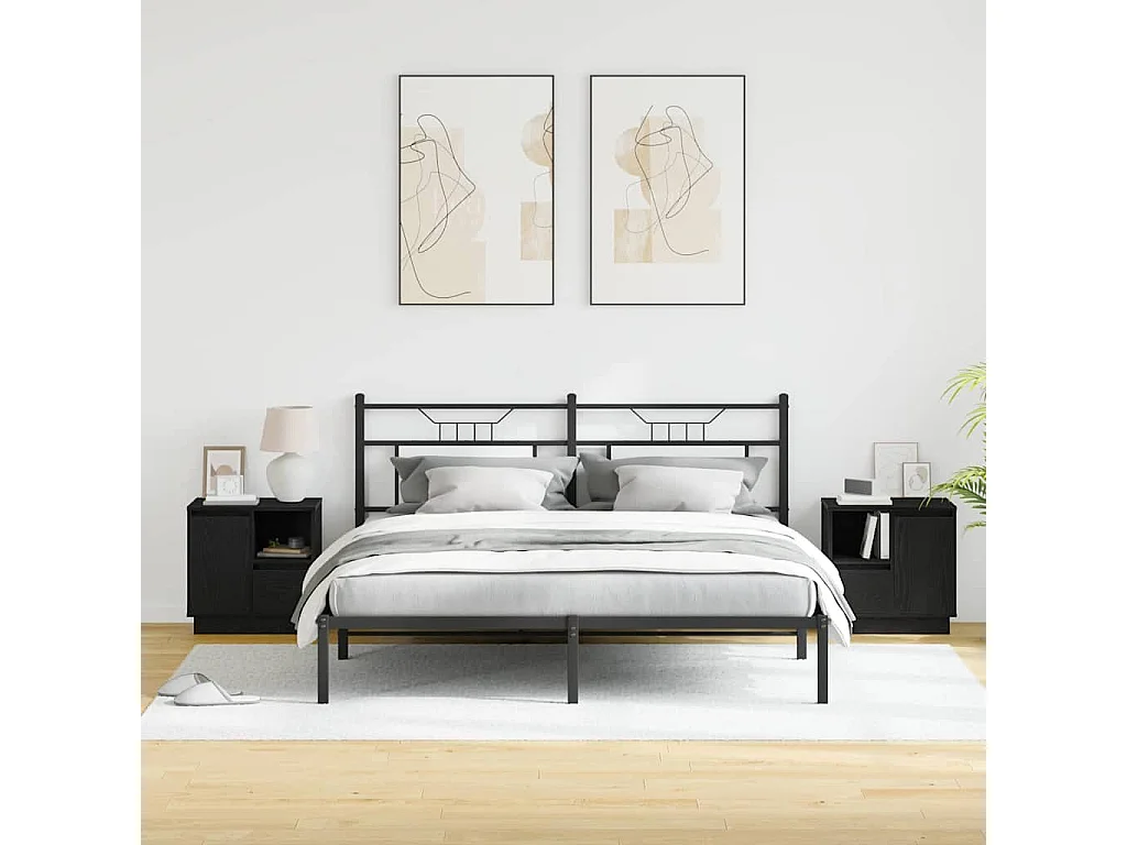 Tables de chevet avec LED 2 pièces Chêne Noir 50x34,5x50 cm