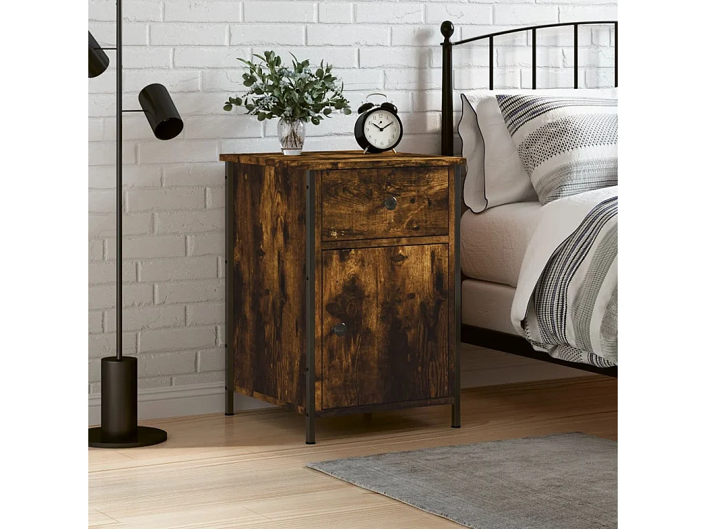 Table de chevet chêne fumé 40x42x60 cm bois d'ingénierie