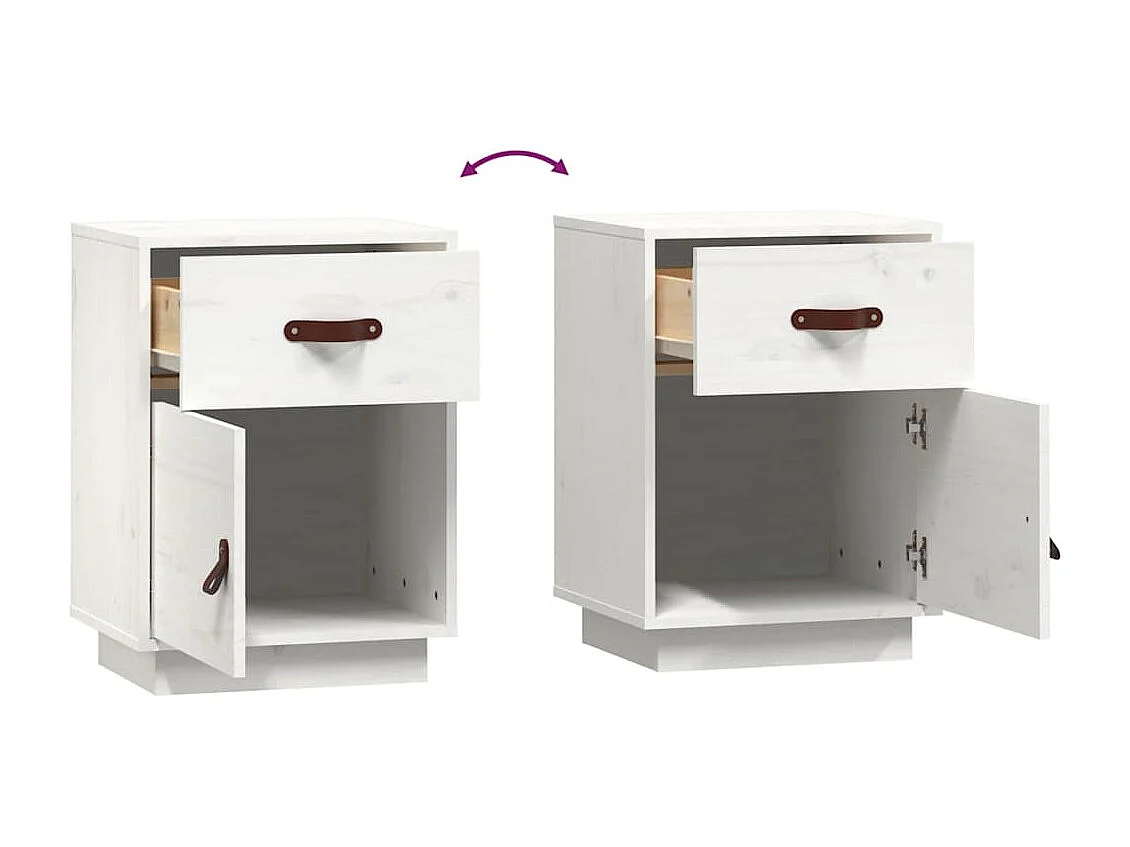 Comodino Bianco 40x34x55 cm Legno massello di pino