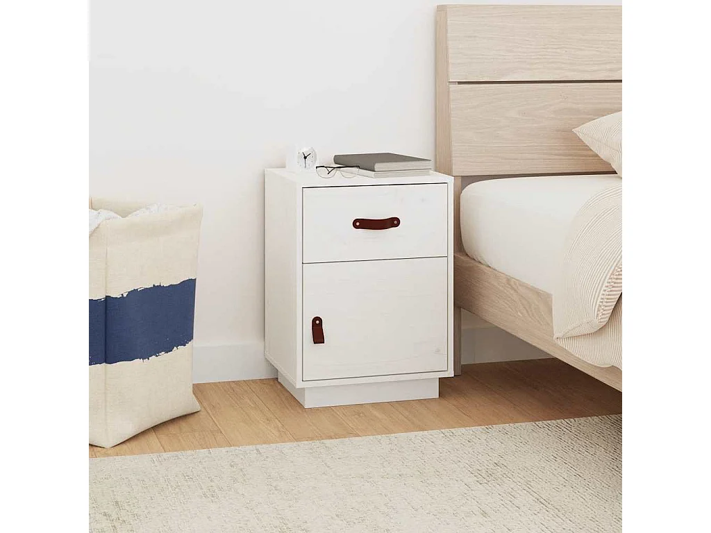 Comodino Bianco 40x34x55 cm Legno massello di pino