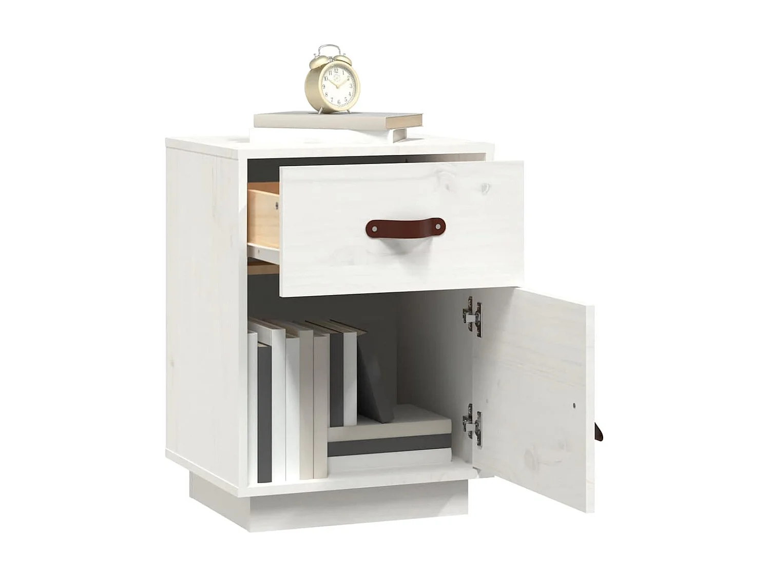 Comodino Bianco 40x34x55 cm Legno massello di pino