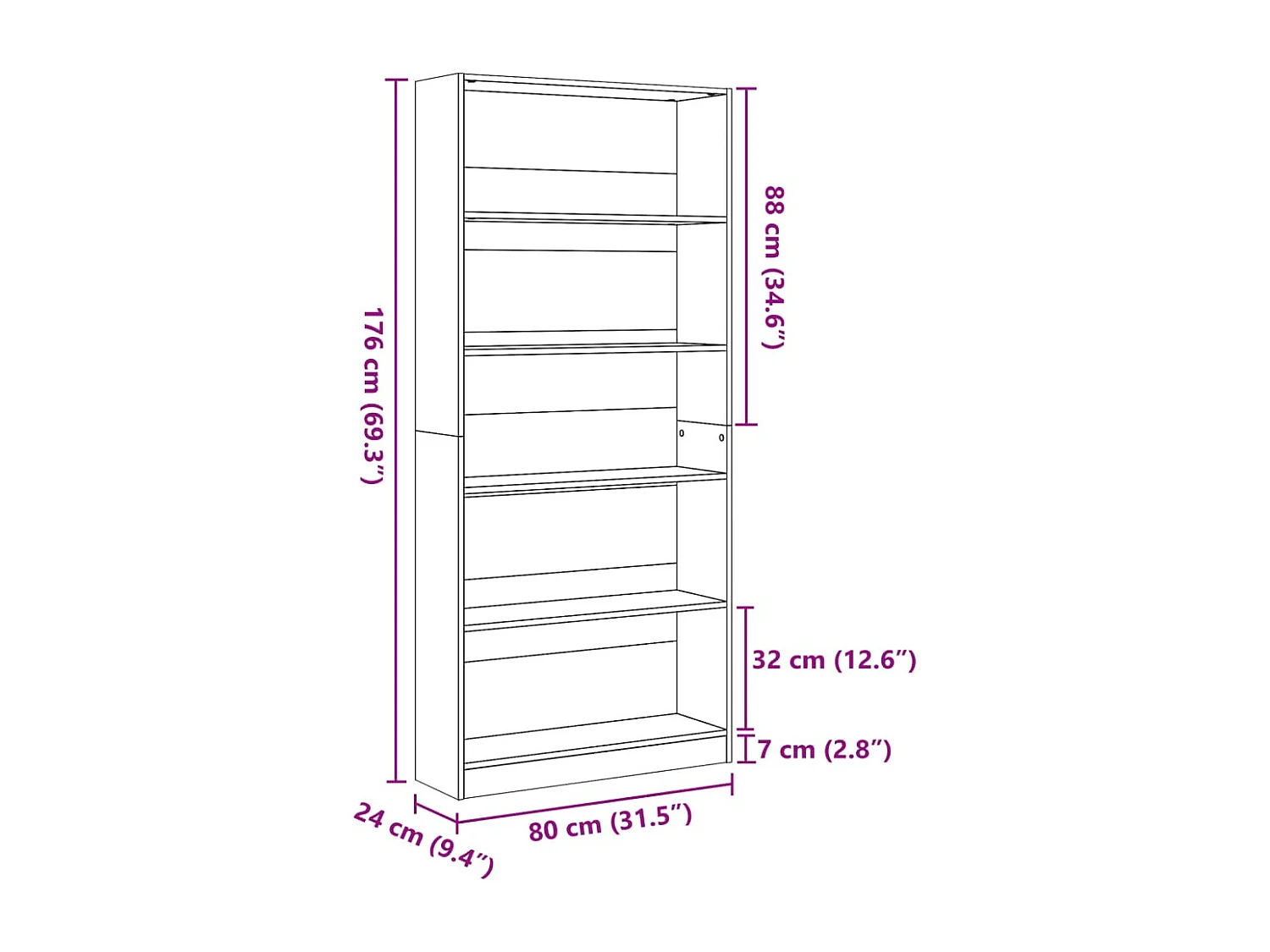 Weißes Bücherregal 80x24x176 cm Holzwerkstoff