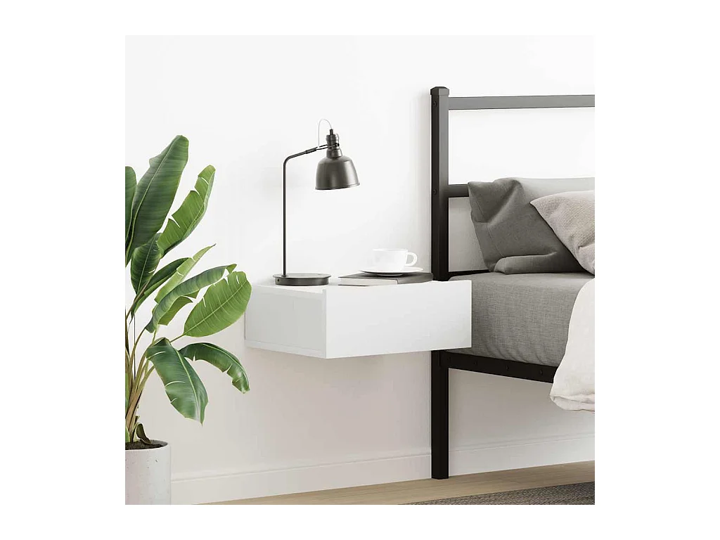 Comodino sospeso bianco 40x30x15 cm in legno ingegnerizzato