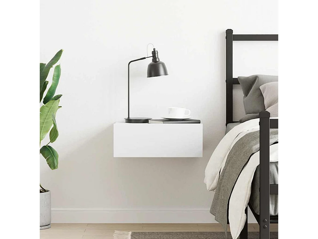 Mesita de noche flotante blanca 40x30x15 cm madera de ingeniería