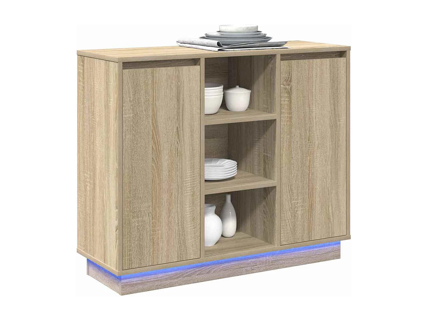 Aparador con LED en roble Sonoma 90x32x75 cm en madera de ingeniería
