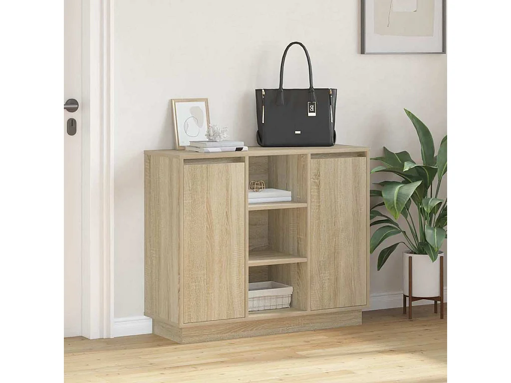 Aparador con LED en roble Sonoma 90x32x75 cm en madera de ingeniería