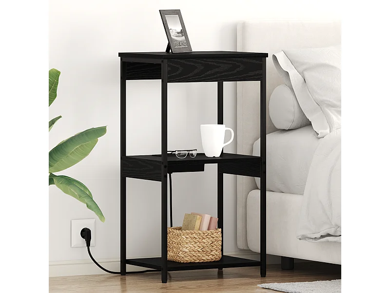 Table de nuit avec station de chargement Chêne noir