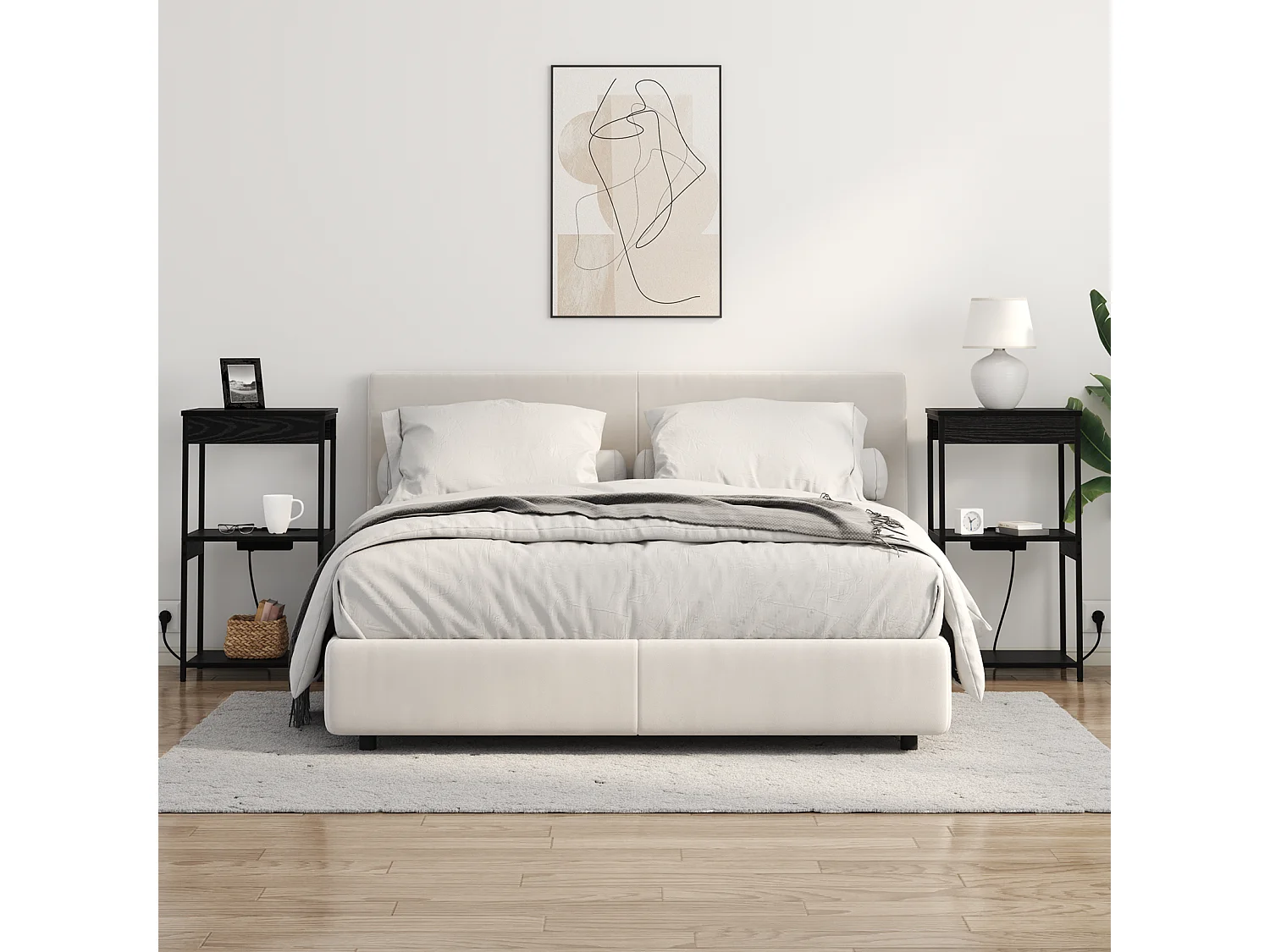 Table de nuit avec station de chargement Chêne noir