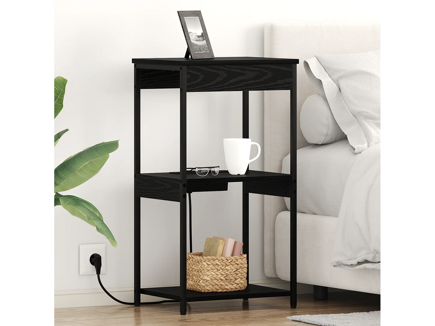 Table de nuit avec station de chargement Chêne noir