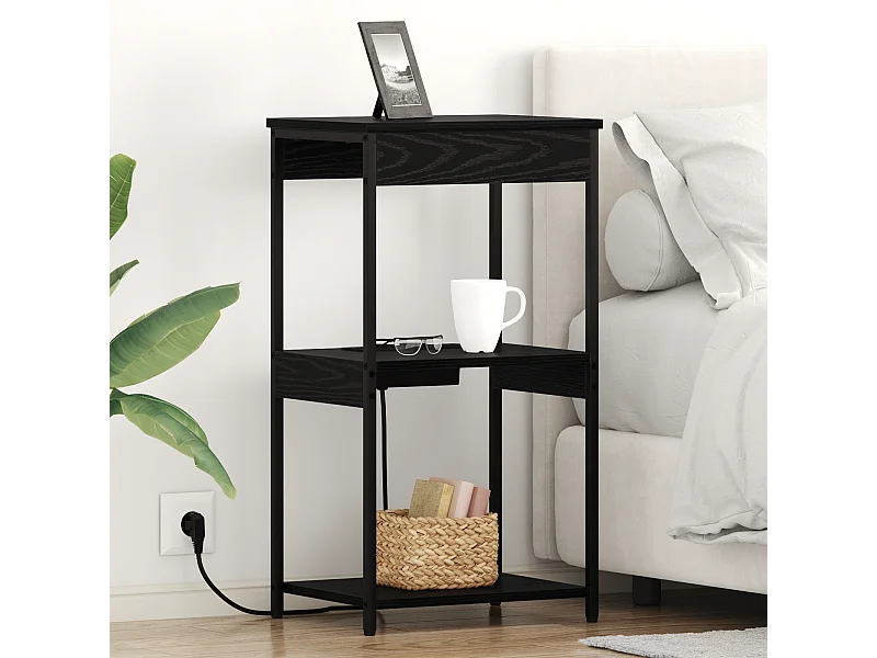 Table de nuit avec station de chargement Chêne noir