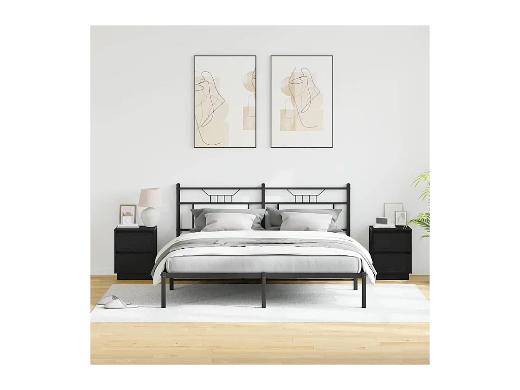 Tables de chevet avec lumières LED 2 pcs Noir 39x34.5x50 cm