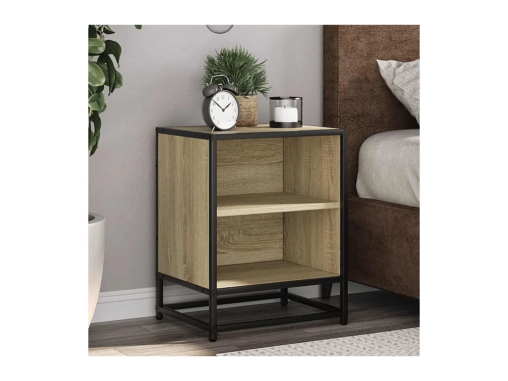 Table de chevet chêne sonoma 40x31x50cm bois d'ingénierie métal