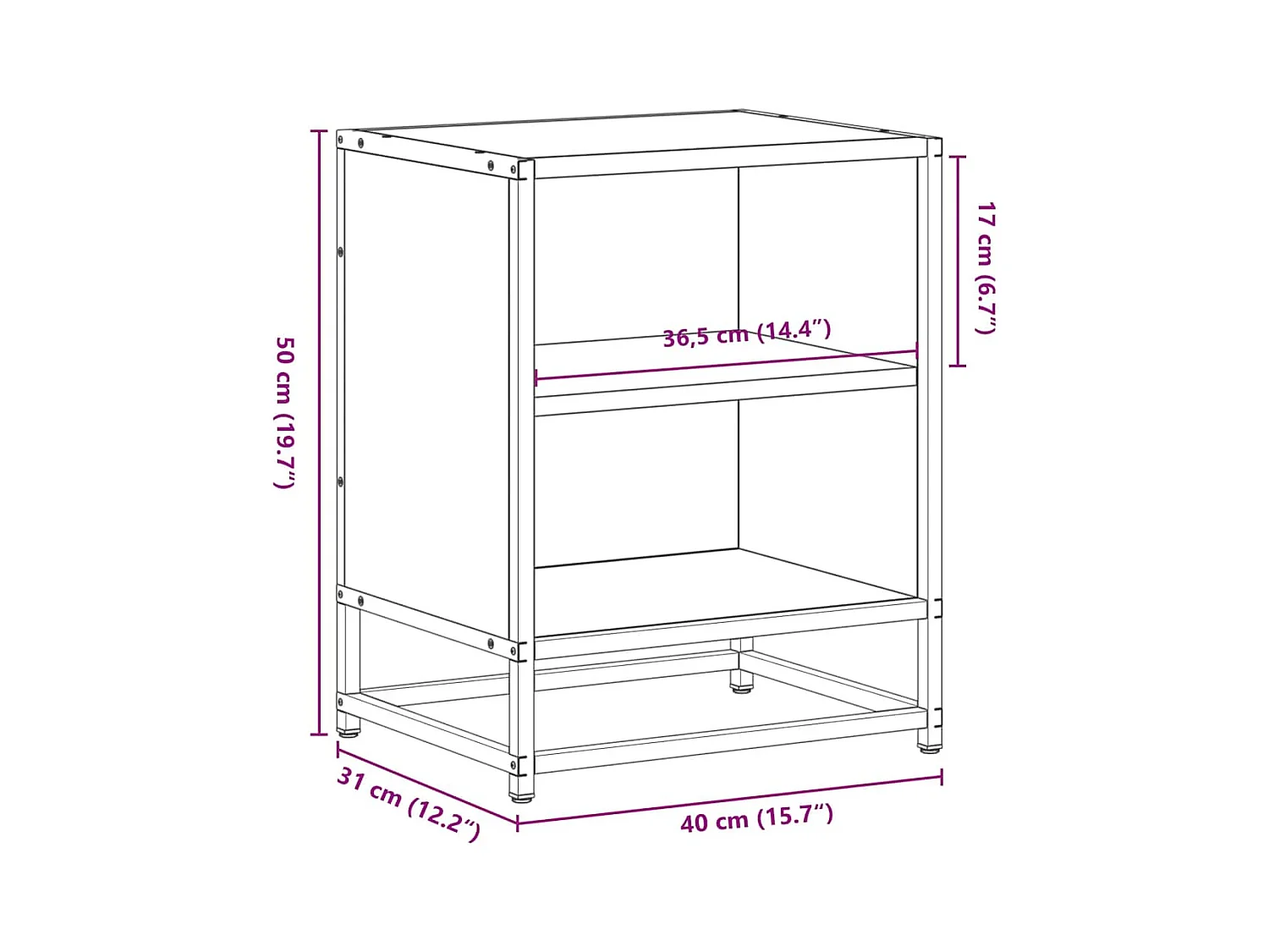 Comodino in rovere Sonoma 40x31x50cm in legno ingegnerizzato e metallo