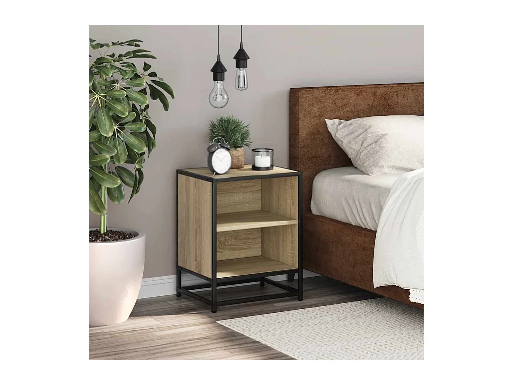 Comodino in rovere Sonoma 40x31x50cm in legno ingegnerizzato e metallo