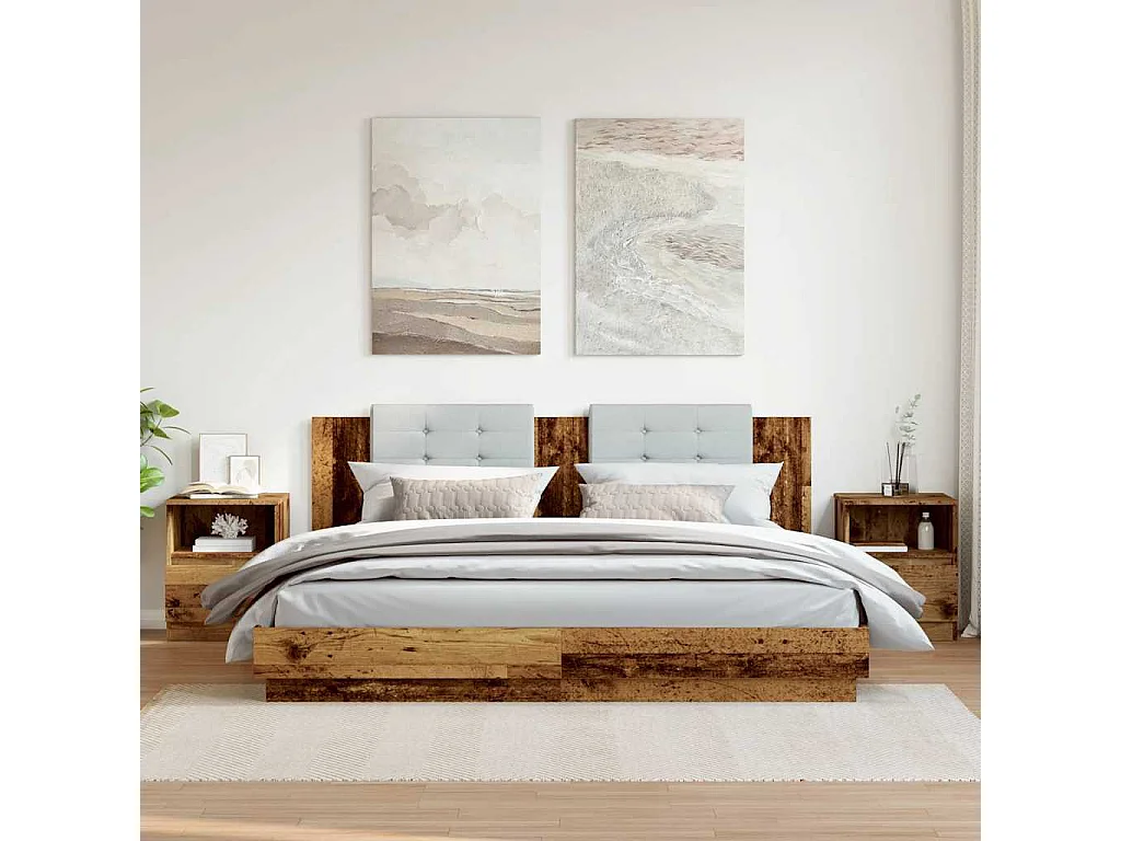 Nachtkastje 2 stuks oud hout 40x40x50 cm bewerkt hout