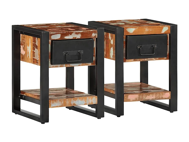 Comodini 2 pezzi multicolore in legno massello di mango grezzo