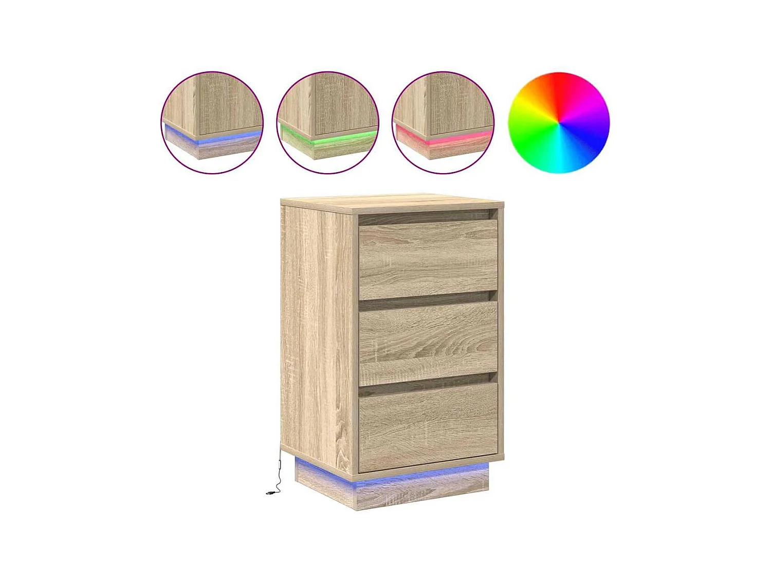 Cabinet de chevet avec LED Chêne sonoma 39x34,5x65 cm Bois d'ingénierie