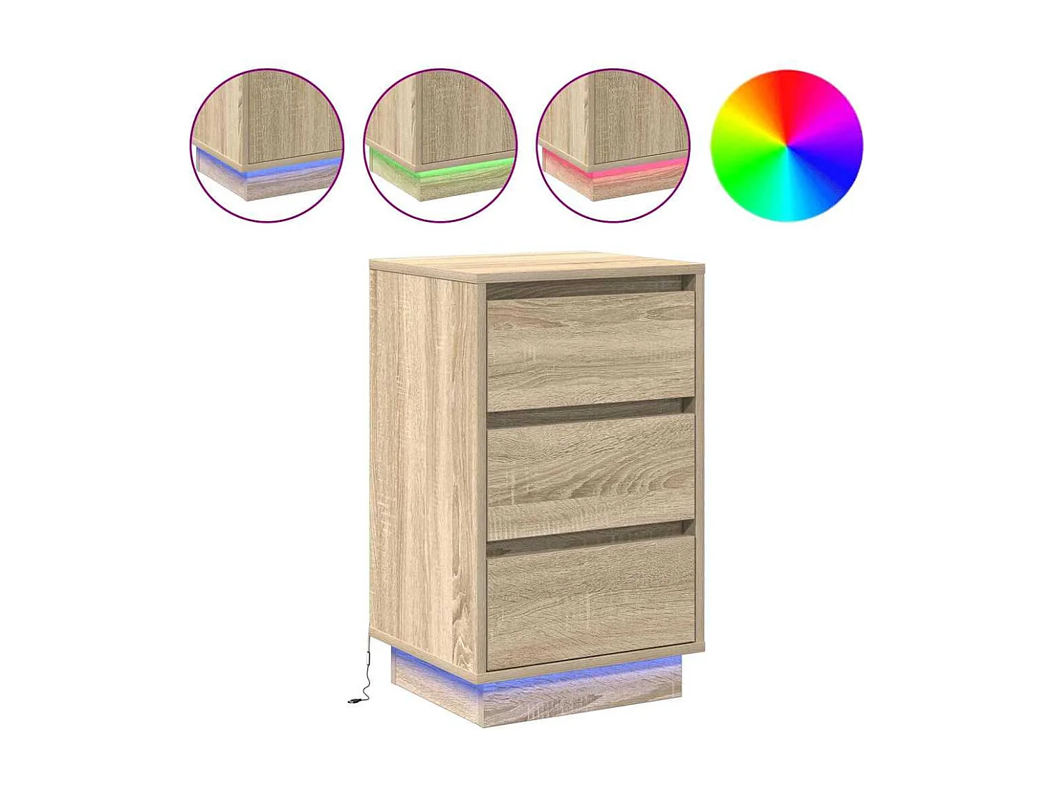 Cabinet de chevet avec LED Chêne sonoma 39x34,5x65 cm Bois d'ingénierie