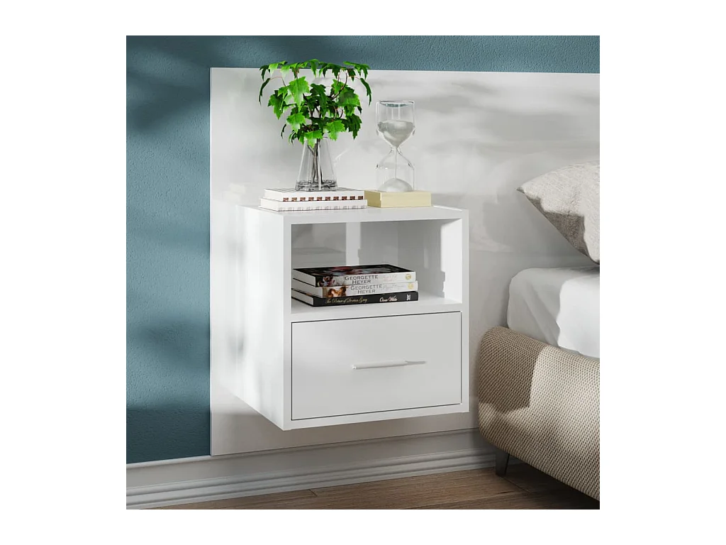 Comodino da parete in bianco lucido