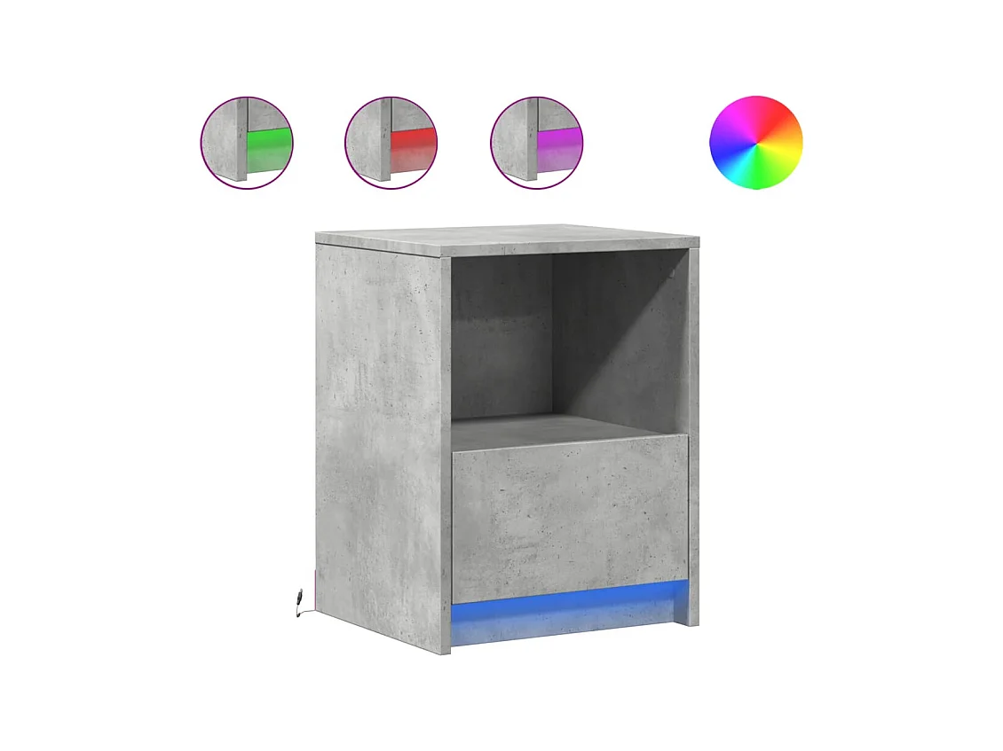 Armoires de chevet et lumières LED 2 pcs gris béton