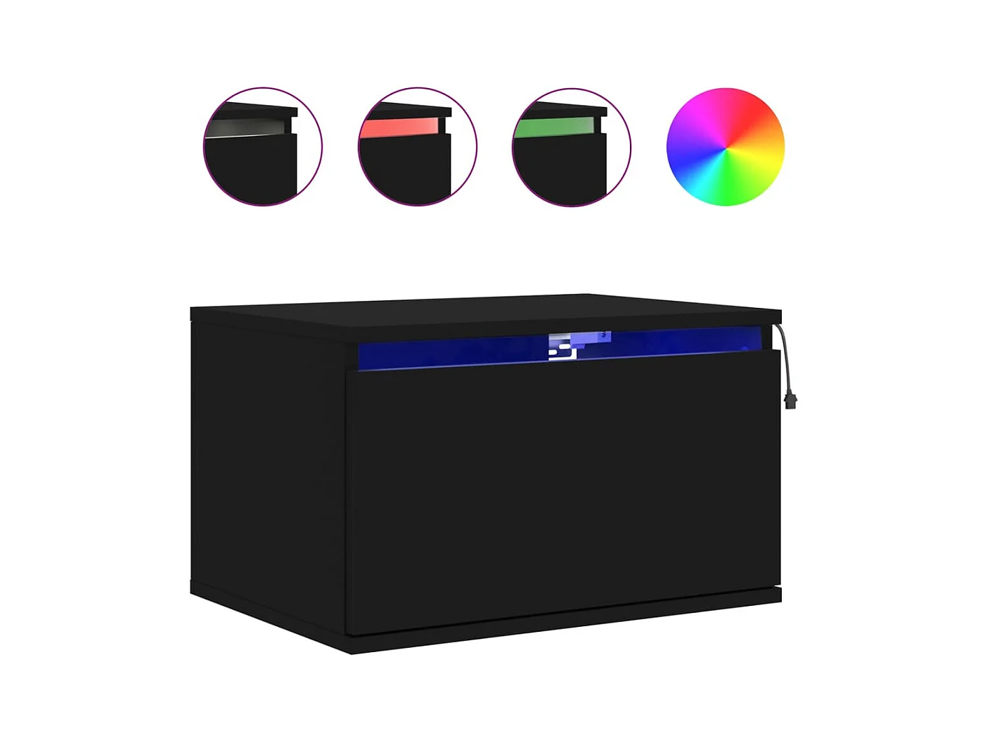 Wandnachtkastjes met LED-verlichting 2 stuks zwart