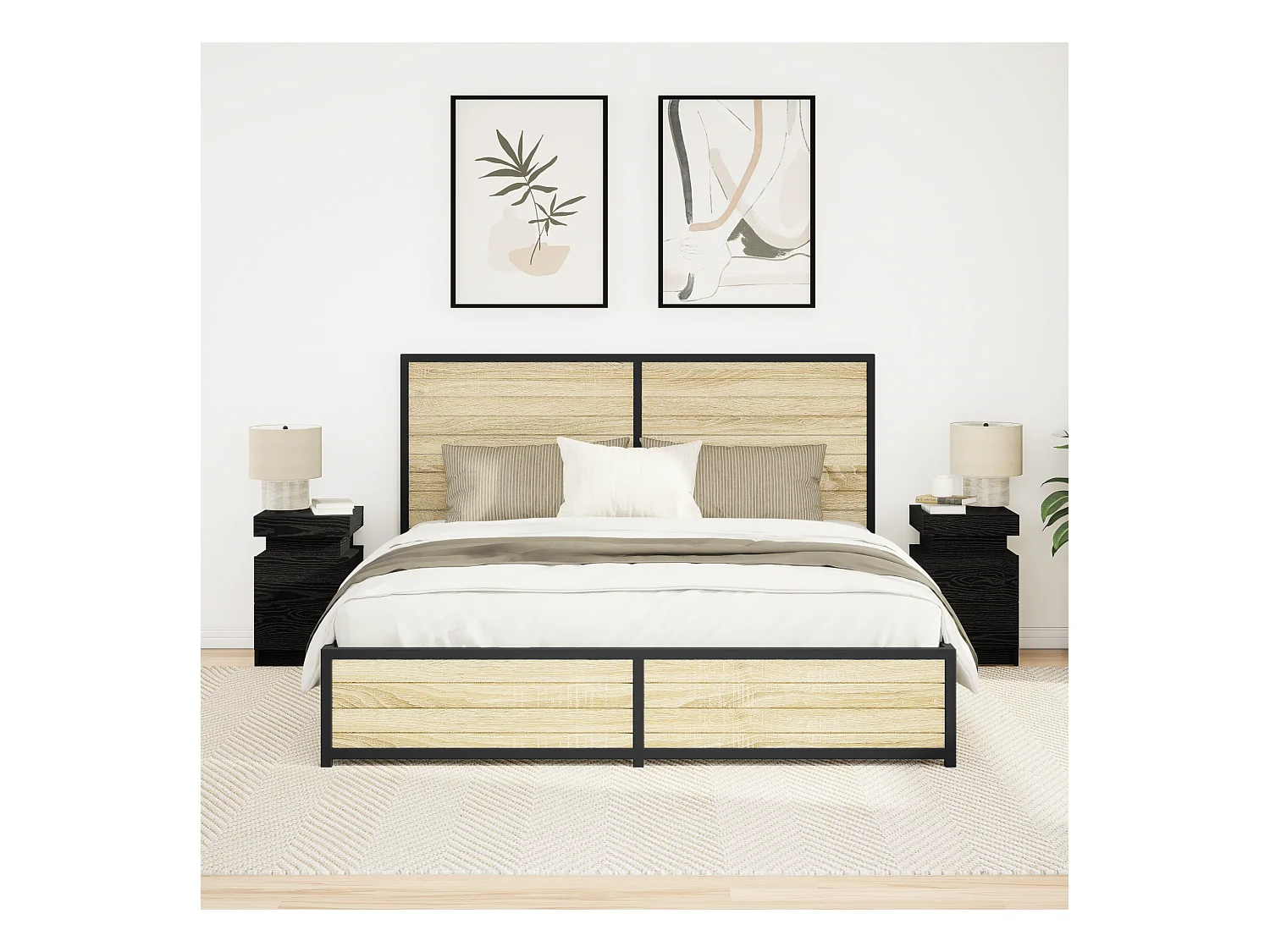 Comodino con luci LED 2 pz Rovere nero 35x39x55 cm