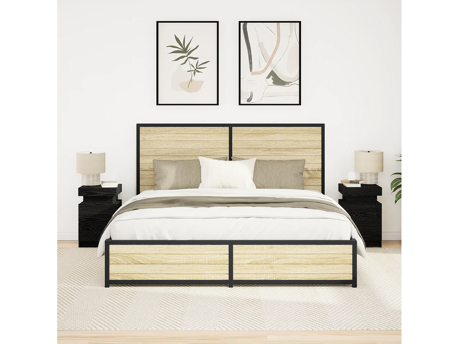 Table de chevet avec lumières LED 2 pcs Chêne noir 35x39x55 cm