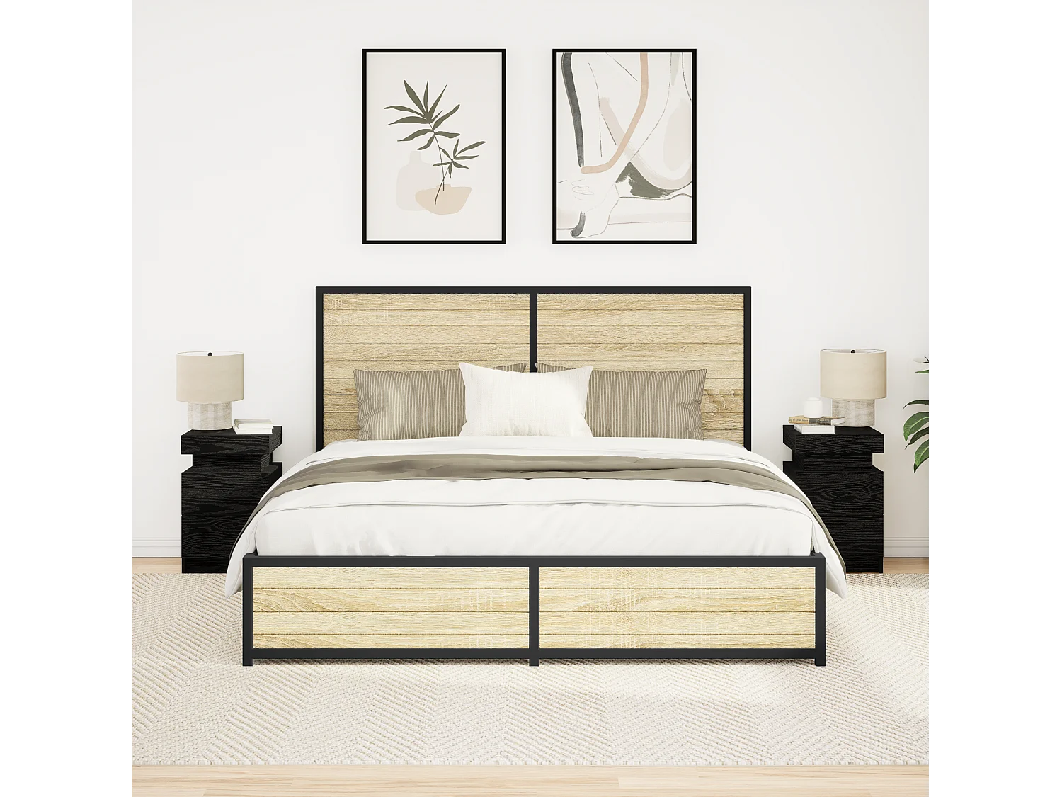 Table de chevet avec lumières LED 2 pcs Chêne noir 35x39x55 cm