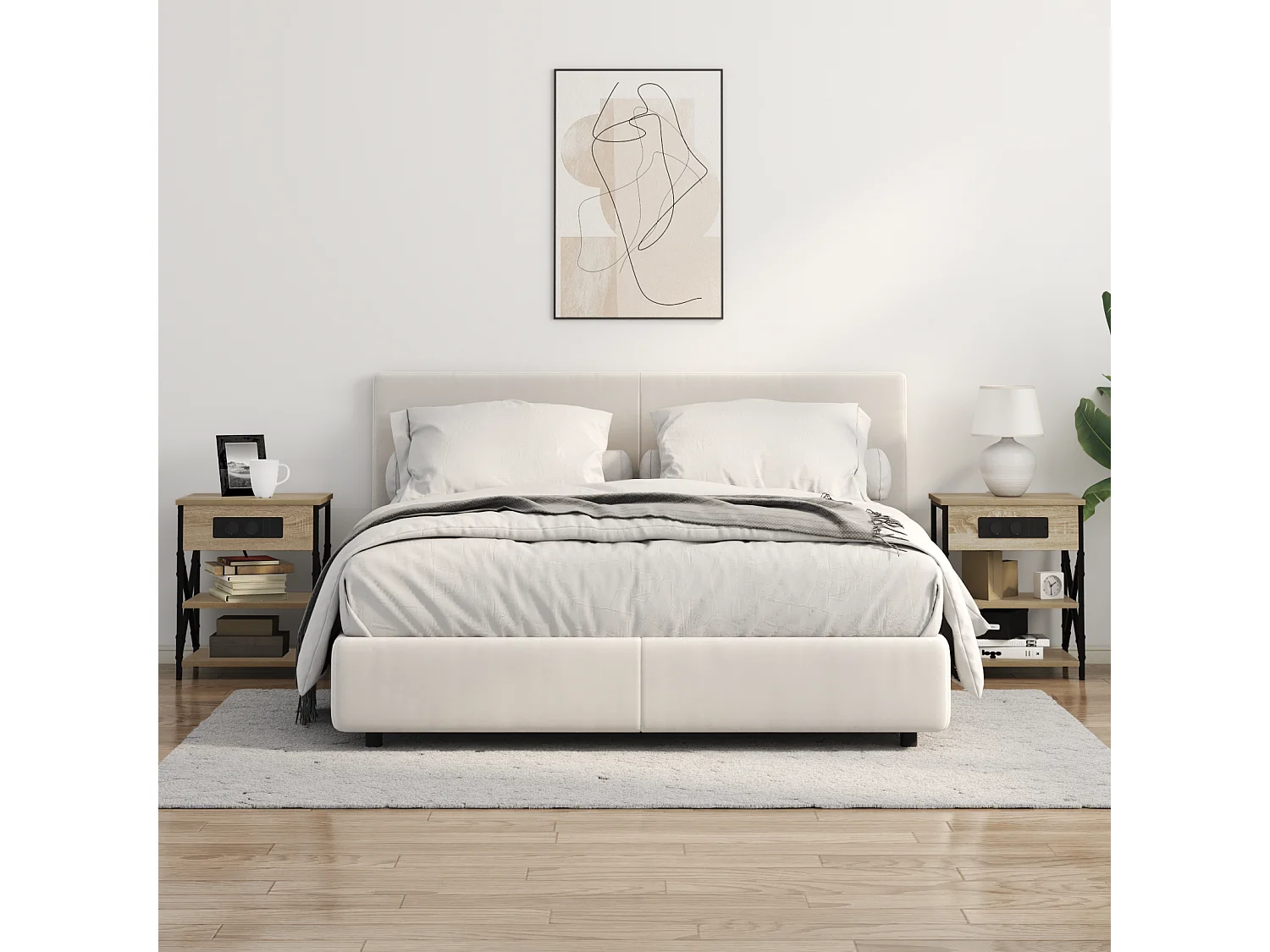 Table de nuit avec station de chargement Chêne sonoma