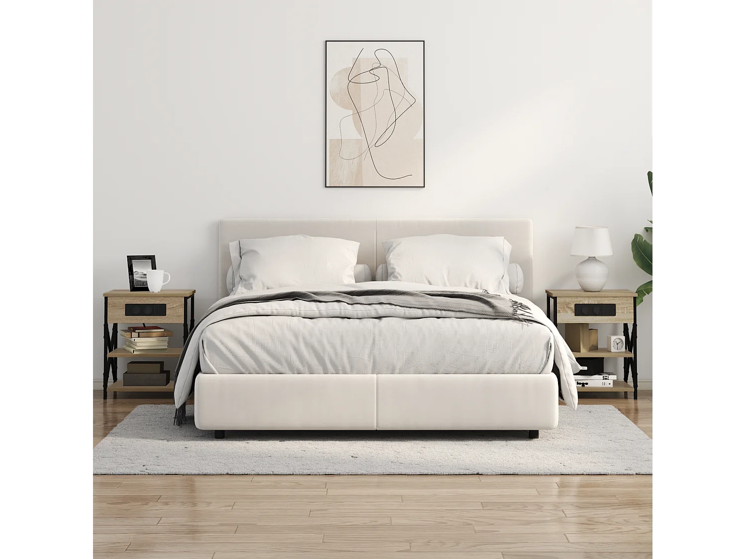 Table de nuit avec station de chargement Chêne sonoma