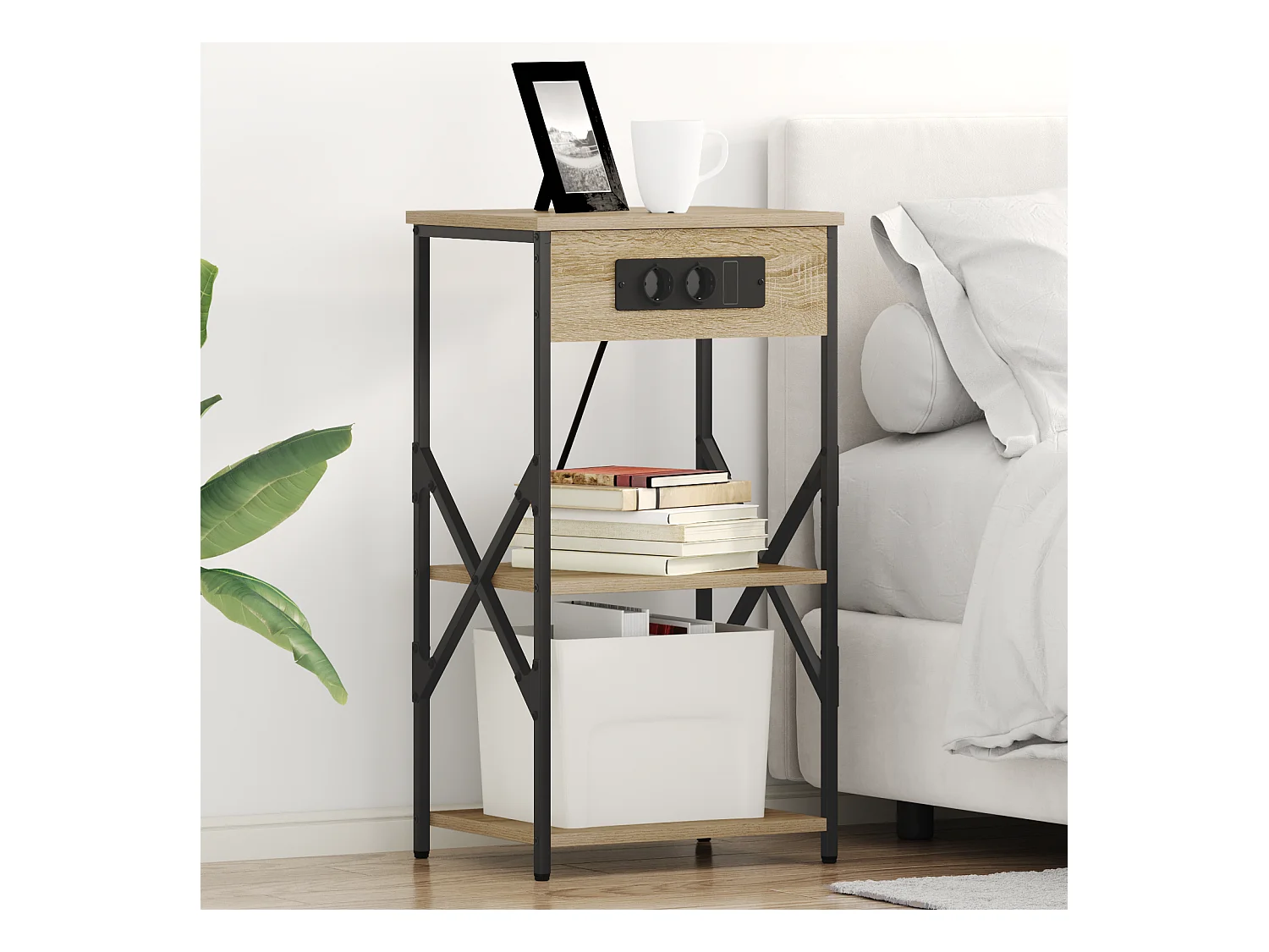 Comodino con ripiano e contenitore Sonoma Oak 41 x 31 x 76 cm