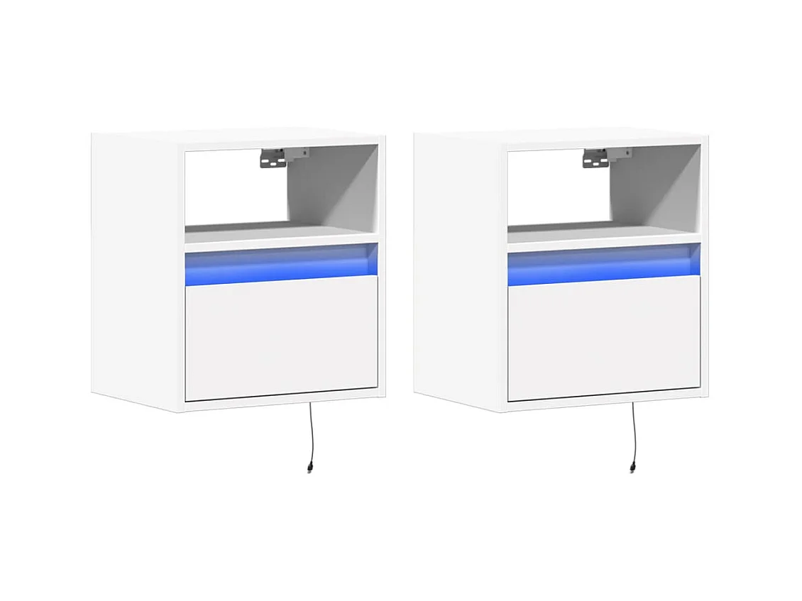 Wandnachtkastjes met LED-verlichting 2 stuks wit