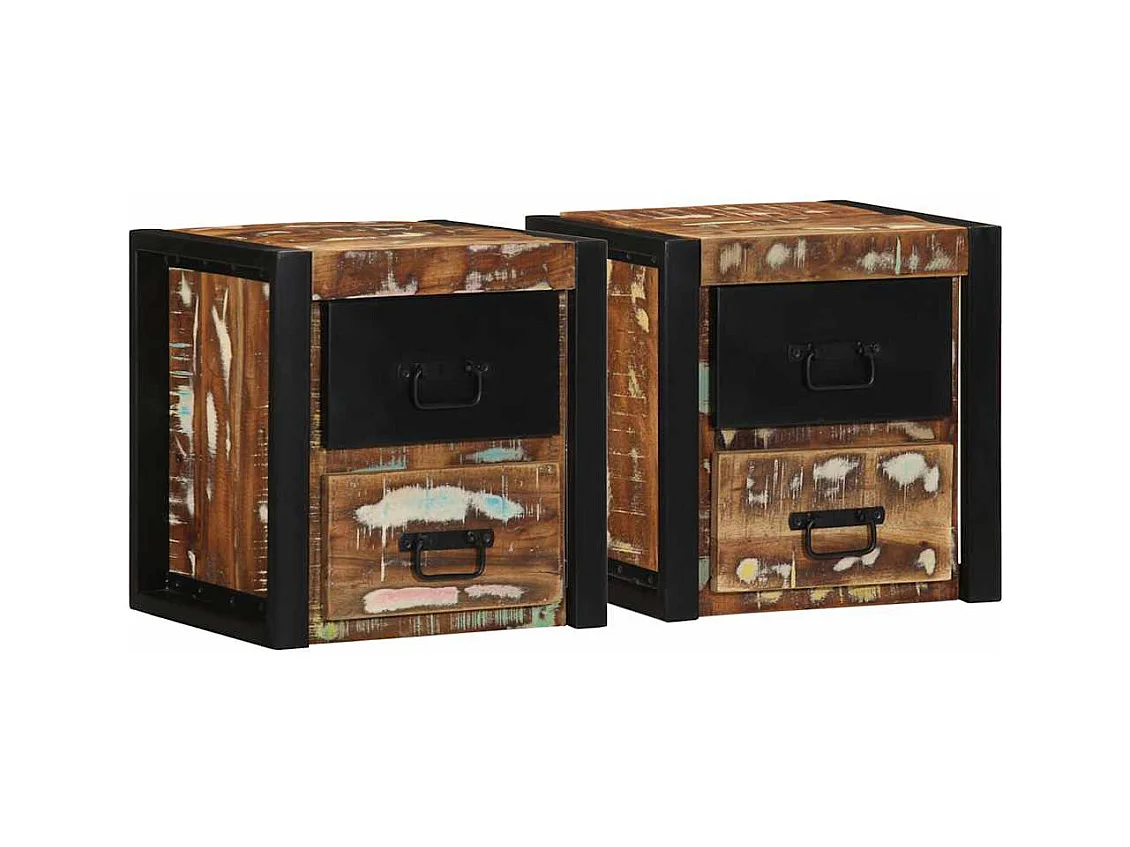 Comodini 2 pezzi multicolore 40x35x40cm legno di recupero