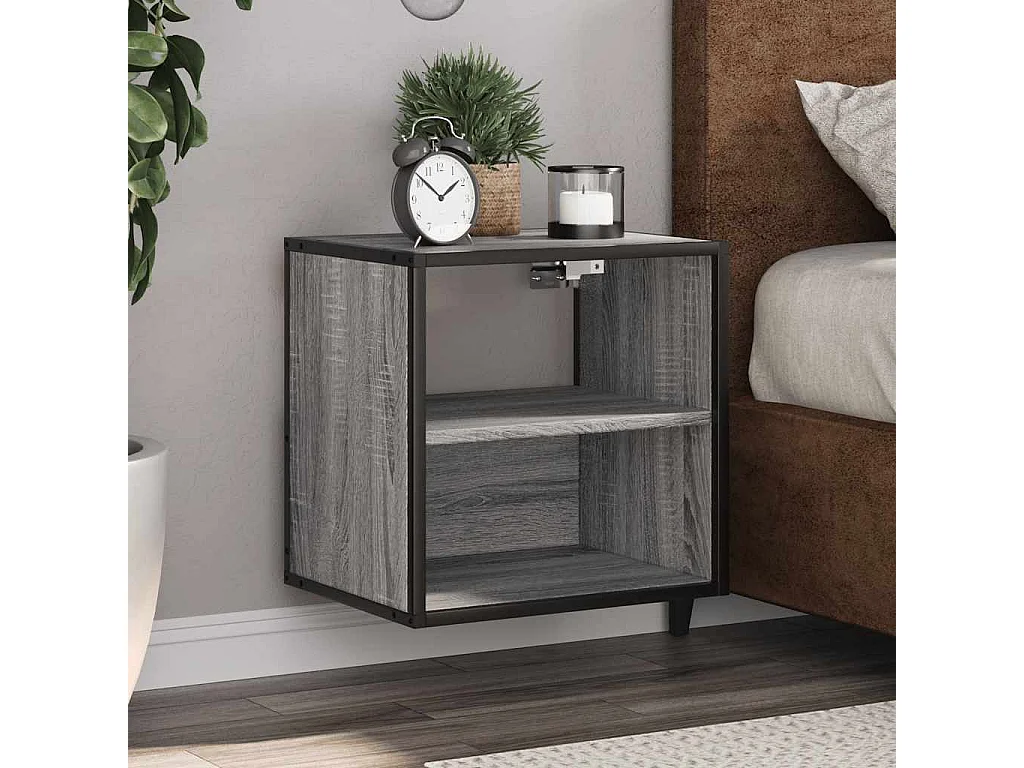 Mesitas de noche de pared 2 piezas gris sonoma 40x31x39,5 cm