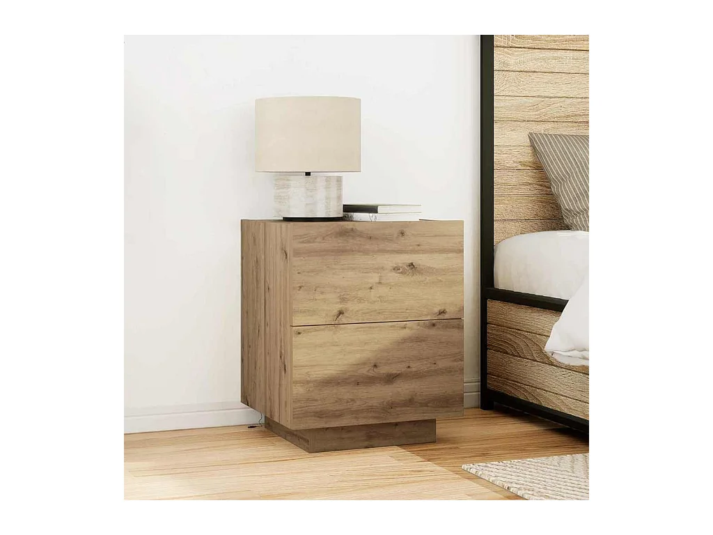 Nachtkastje met LED-verlichting Artisan eiken 45x40x55 cm